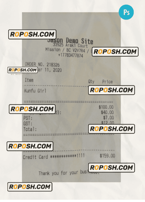 JASON DEMO SITE receipt PSD template