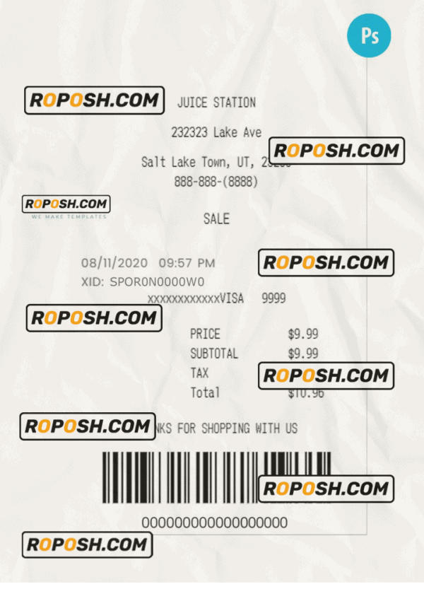 JUICE STATION payment check PSD template