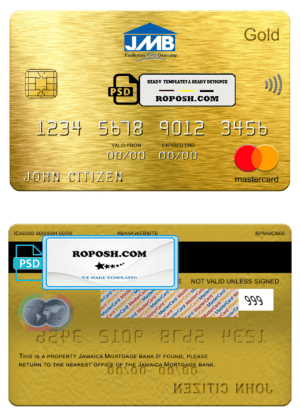 Jamaica Mortgage bank mastercard gold, fully editable template in PSD format