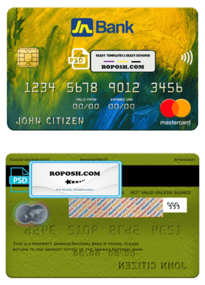 Jamaica National bank mastercard, fully editable template in PSD format