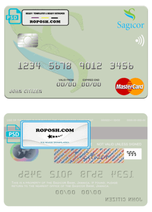 Jamaica Sagicor Bank mastercard fully editable template in PSD format