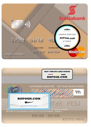 Jamaica Scotiabank mastercard fully editable template in PSD format