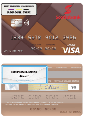 Jamaica Scotiabank visa card fully editable template in PSD format