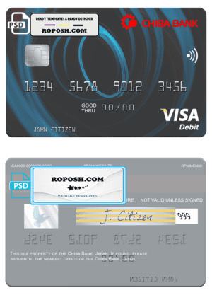 Japan Chiba Bank visa card fully editable template in PSD format