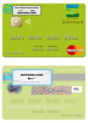 Japan Norinchukin Bank mastercard fully editable template in PSD format