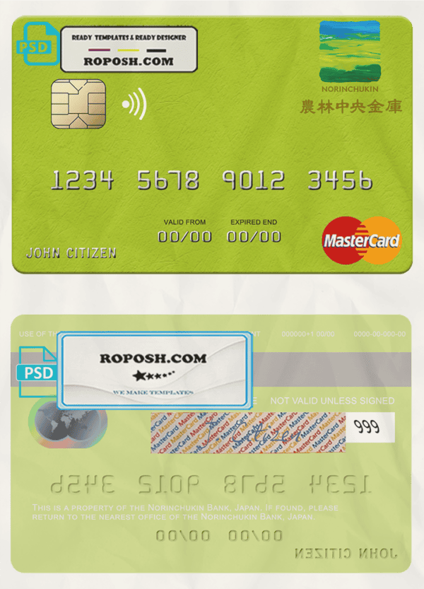 Japan Norinchukin Bank mastercard fully editable template in PSD format