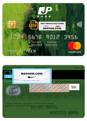 Japan Post bank mastercard, fully editable template in PSD format