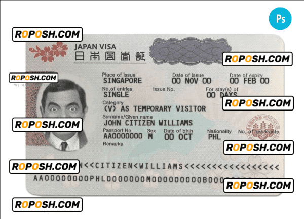 Japan tourist visa template in PSD format, fully editable