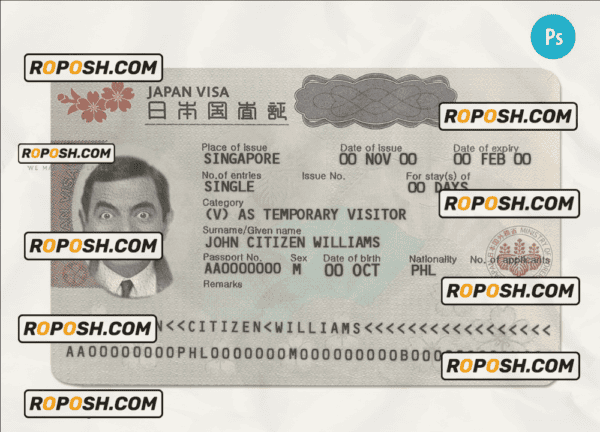 Japan tourist visa template in PSD format, fully editable, photo look