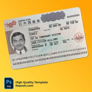 Japan tourist visa template in PSD format, fully editable