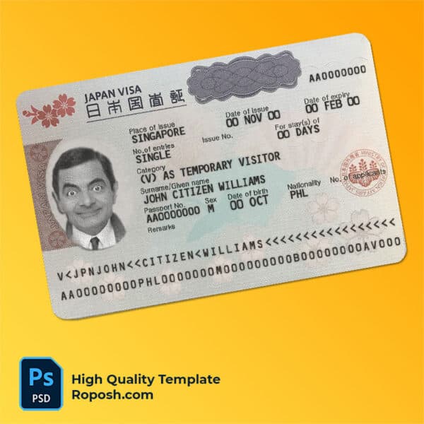 Japan tourist visa template in PSD format, fully editable
