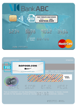 Jordan Arab Banking Corporation (ABC) mastercard fully editable template in PSD format