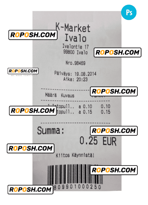 K-MARKET IVALO payment receipt PSD template