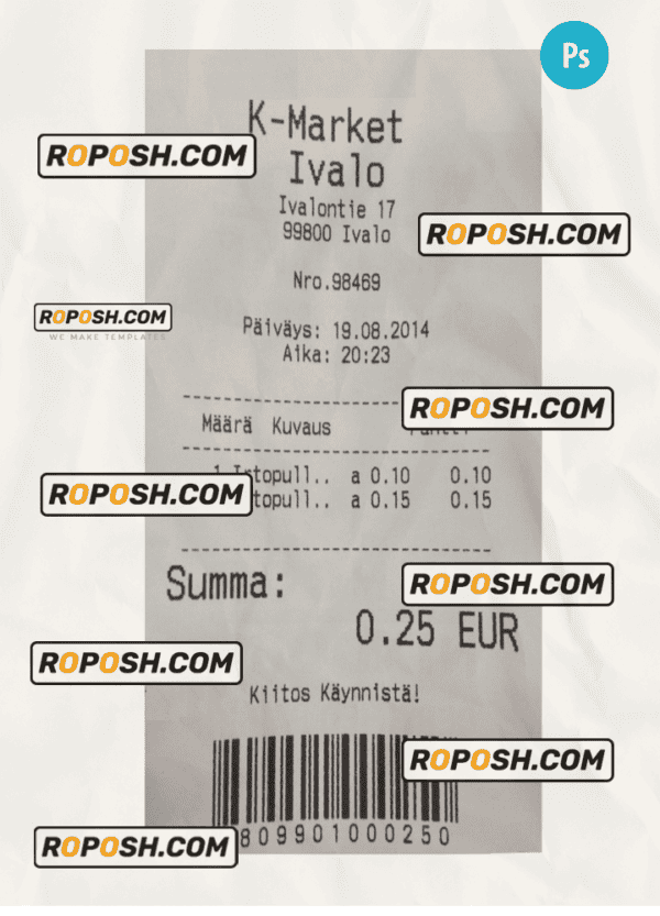 K-MARKET IVALO payment receipt PSD template