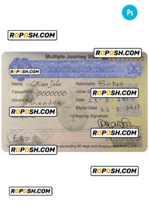 KENYA multiple journey visa PSD template, completely editable, with fonts