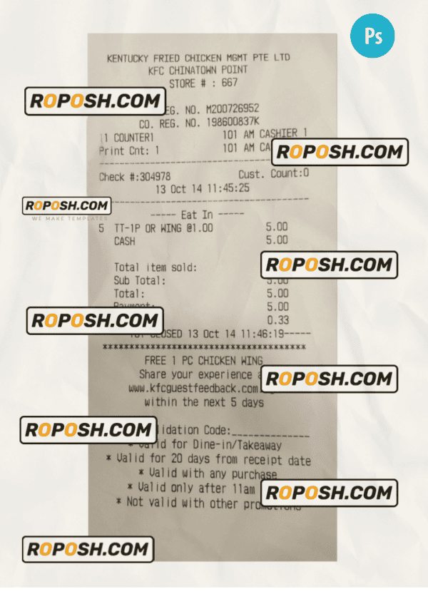 KFC payment receipt (version 2) PSD template
