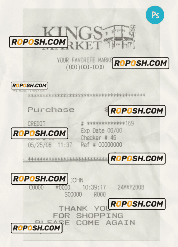 KINGS MARKET payment check PSD template