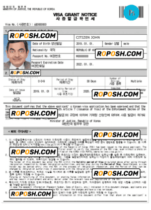 KOREA electronic travel visa PSD template, fully editable