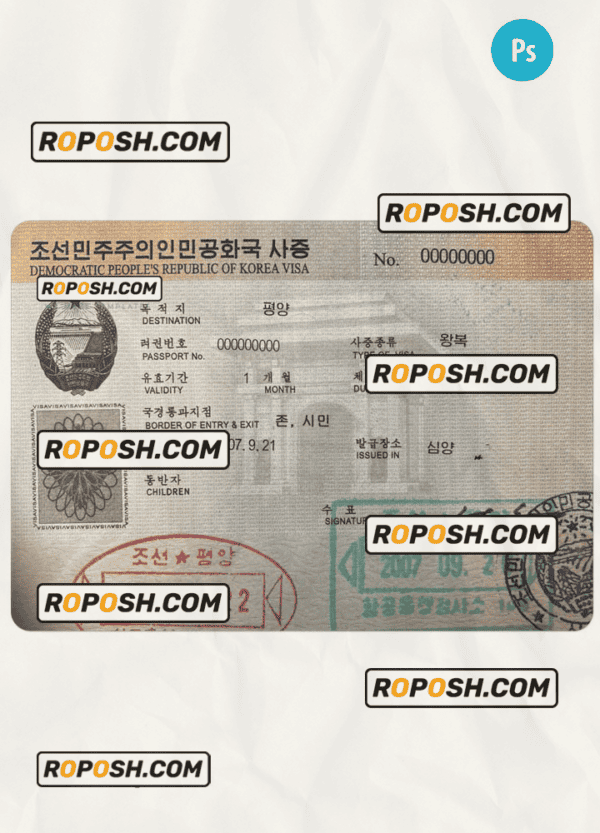 KOREA entry visa PSD template, with fonts