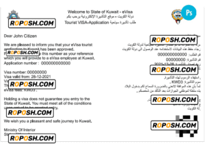 KUWAIT electronic visa PSD template, fully editable