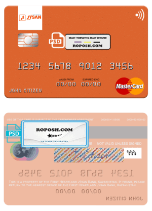 Kazakhstan First Heartland Jýsan Bank mastercard fully editable template in PSD format