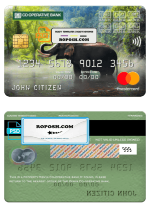 Kenya Co-operative bank of Kenya mastercard, fully editable template in PSD format