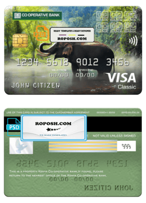 Kenya Co-operative bank of Kenya visa classic card, fully editable template in PSD format