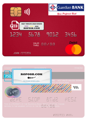 Kenya Guardian Bank mastercard credit card fully editable template in PSD format
