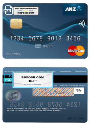 Kiribati ANZ Bank mastercard fully editable template in PSD format