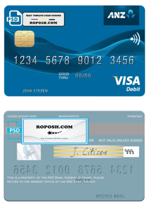 Kiribati ANZ Bank visa card fully editable template in PSD format