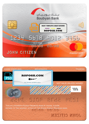 Kuwait Boubyan bank mastercard, fully editable template in PSD format