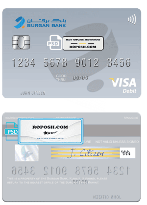 Kuwait Burgan Bank visa card fully editable template in PSD format