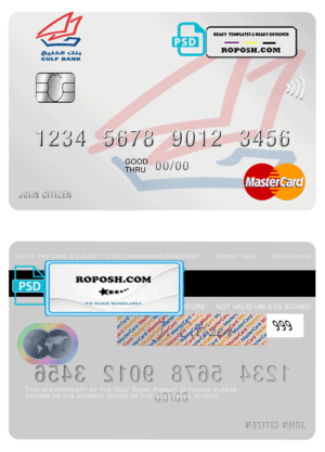 Kuwait Gulf Bank mastercard fully editable template in PSD format