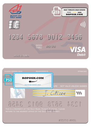 Kuwait Gulf Bank visa card fully editable template in PSD format