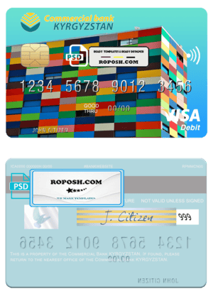 Kyrgyzstan Commercial Bank visa card fully editable template in PSD format