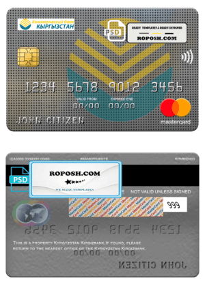 Kyrgyzstan Kirgizbank mastercard, fully editable template in PSD format