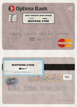 Kyrgyzstan Optima Bank mastercard fully editable template in PSD format