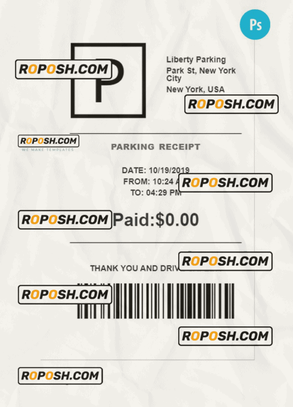 LIBERTY PARKING receipt PSD template