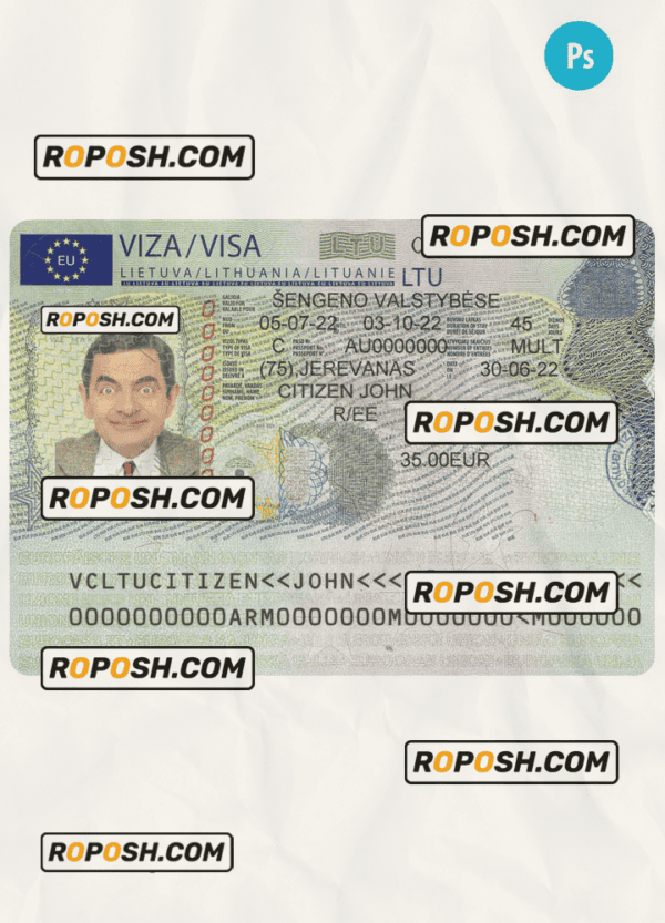 LITHUANIA Schengen visa from Lithuanian embassy, PSD template, 2022