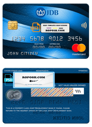 Laos Joint Development Bank (JDB) mastercard, fully editable template in PSD format