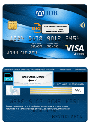 Laos Joint Development Bank (JDB) visa classic card, fully editable template in PSD format