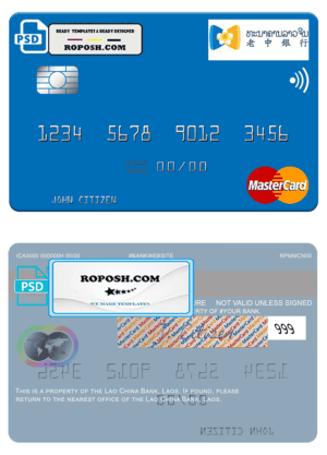 Laos Lao China Bank mastercard fully editable template in PSD format