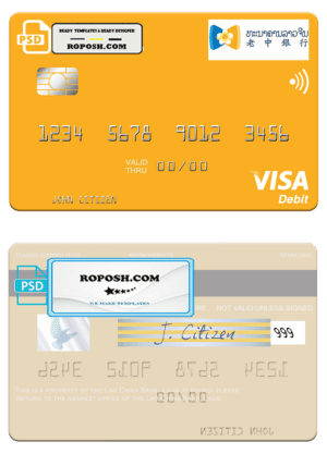 Laos Lao China Bank visa card fully editable template in PSD format