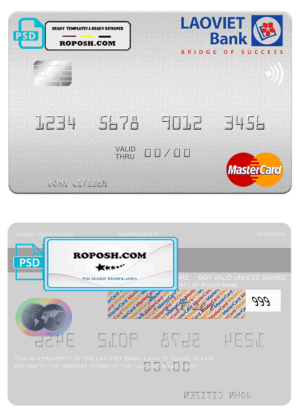 Laos Lao-Viet mastercard fully editable credit card template in PSD format