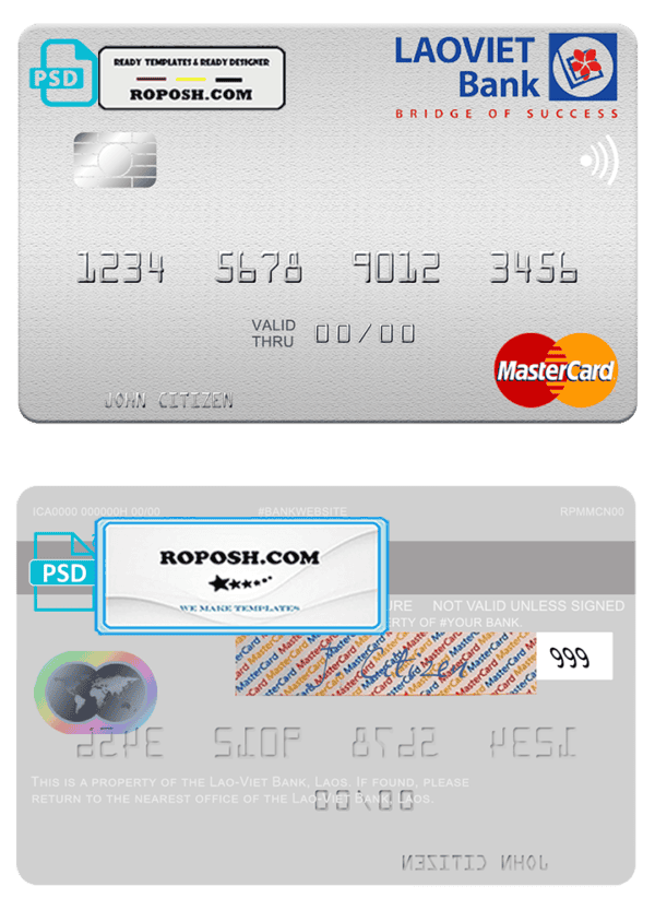 Laos Lao-Viet mastercard fully editable credit card template in PSD format
