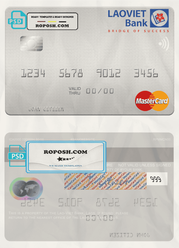 Laos Lao-Viet mastercard fully editable credit card template in PSD format