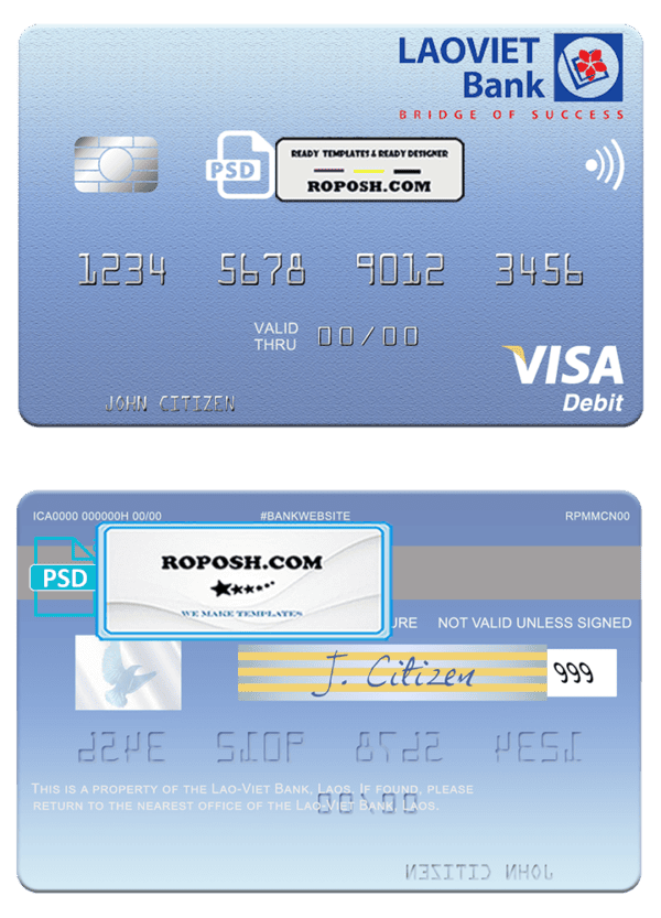 Laos Lao-Viet visa card fully editable template in PSD format