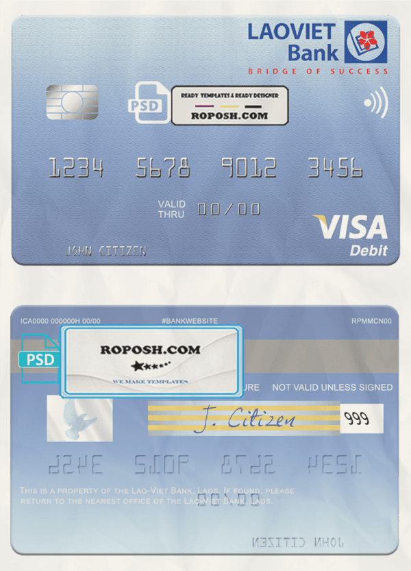 Laos Lao-Viet visa card fully editable template in PSD format