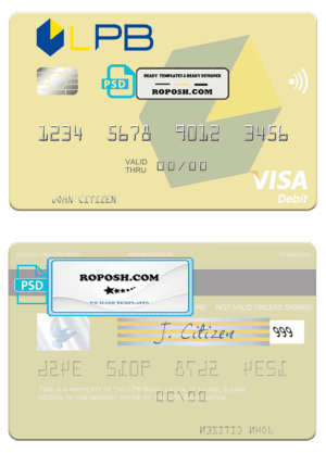 Latvia LPB Bank visa card fully editable template in PSD format
