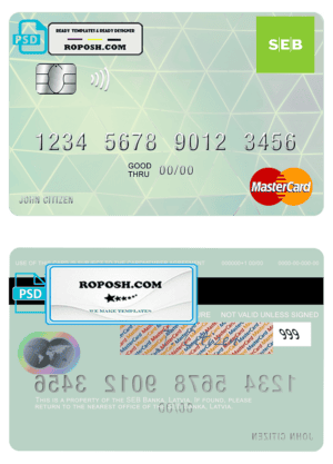 Latvia SEB Bank mastercard fully editable template in PSD format